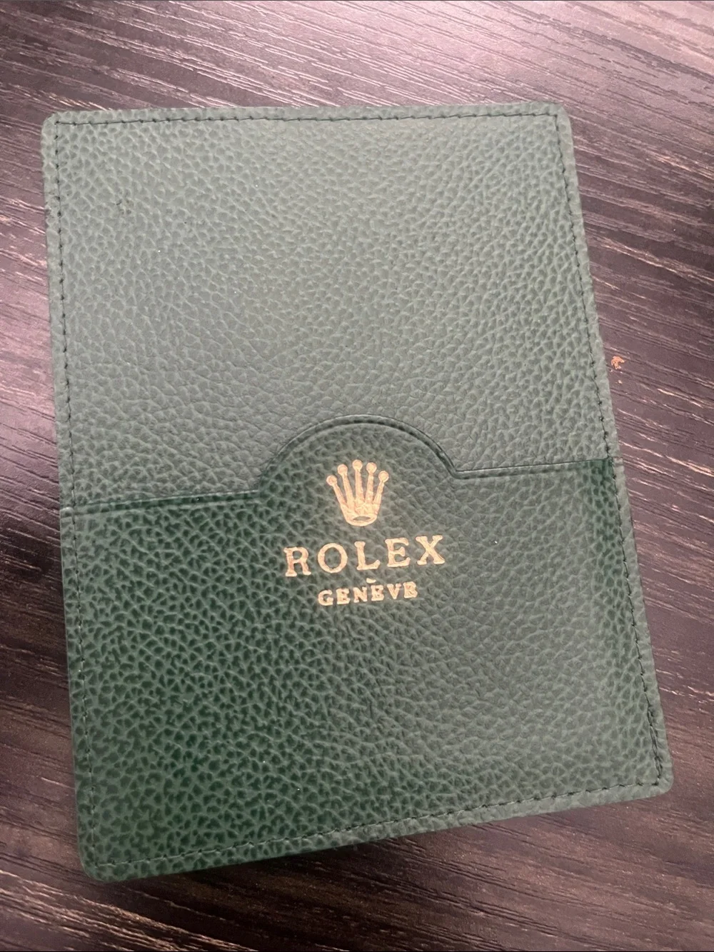 Rolex Dark Green Leather Card & Key Sleeve with Gold Logo